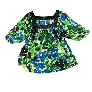 Belissimo New York Womens Floral Square Neck Tunic Top Y2K Artsy 1X‎